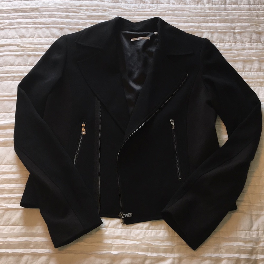Tahari Crepe Black Moto Blazer